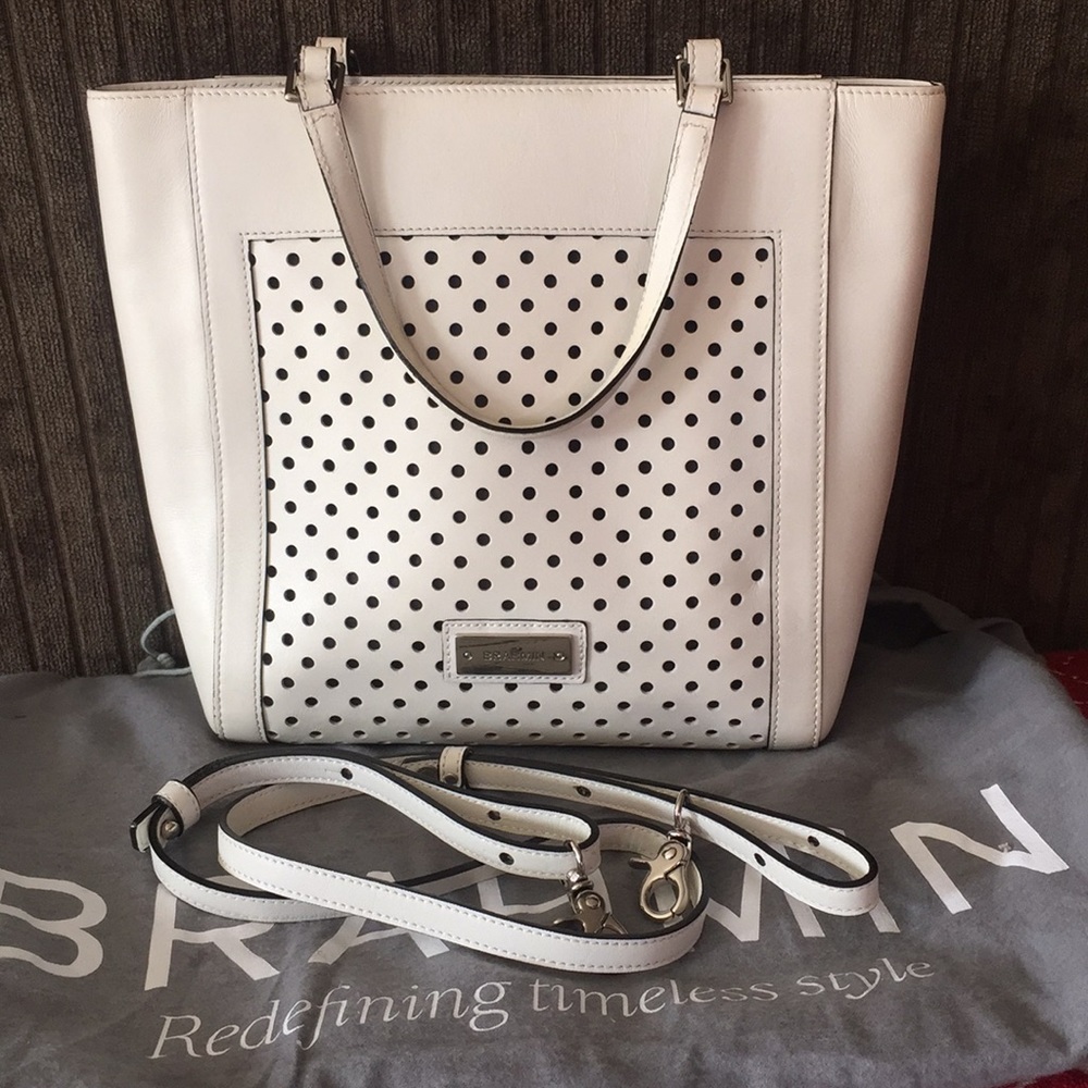 Brahmin White perforated crossbody Tote